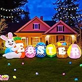 10FT Long Easter Inflatables Outdoor Decorations Inflatable Bunny Banner Decor Blow Up Yard Decorations with Lights Home Party Easter Decoration
