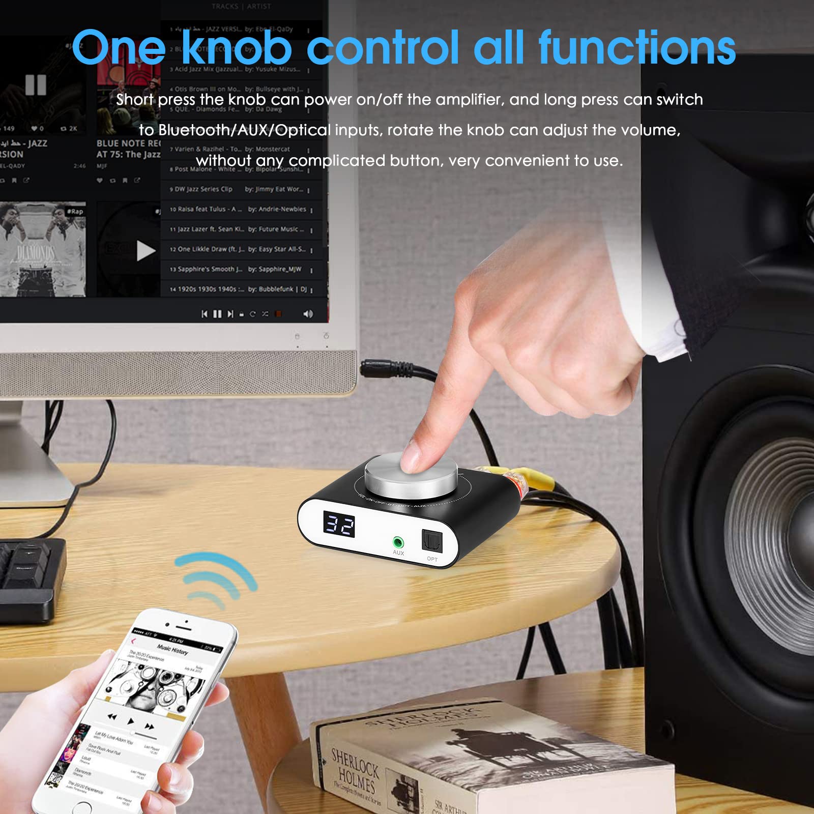 Nobsound Q10 2 Channel Bluetooth Amplifier, 100 watts x2 Audio Power Mini Amp Wireless Receiver with Optical Input for Home Theater Stereo Speakers