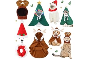 Aliceset 4 Pieces Cat Christmas Outfit with Collar Christmas Pet Costume Adjustable Christmas Cat Costumes Elk Reindeer Christmas Hat Cats Clothes Cute Cat Cape for Christmas Puppy Cat, 4 Designs