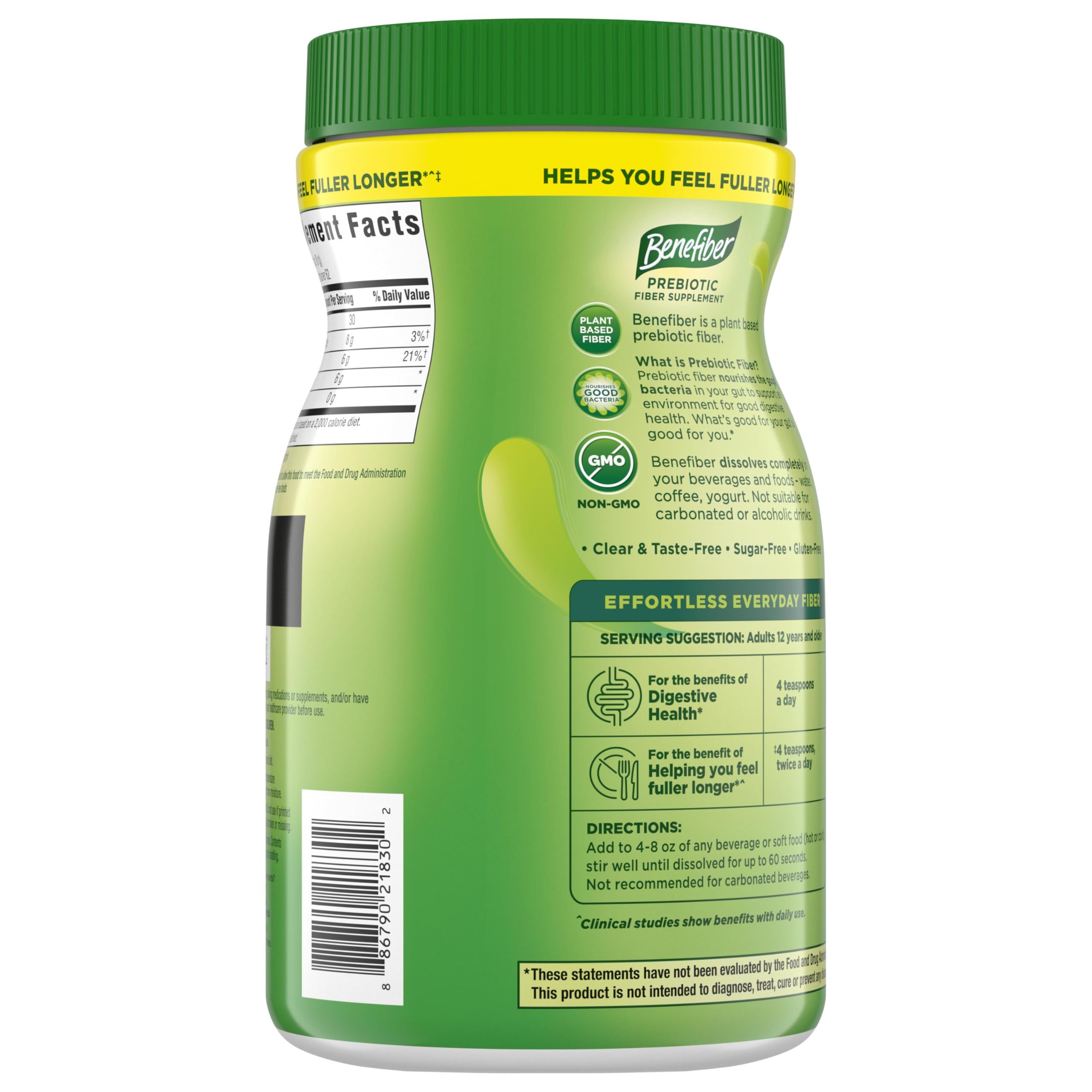 Benefiber Daily Prebiotic Fiber Supplement Powder for Digestive Health, Unflavored - 125 Servings (17.6 Ounces)