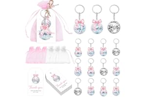 Merrystorm 24 Sets Pink Bow Disco Ball Party Favors Shiny Disco Ball Keychains Pink White Organza Bags Bowknot Thank You for 
