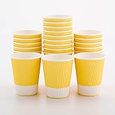 Restaurantware Ripple Wall Coffee Cups 25 Count 12 Ounce Insulated Light Yellow Paper Cups, Rolled Rim Spill-Resistant Disposable Paper Non-Slip for Coffee, Beverages