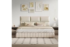 MAQQL Beige Stick Headboard - 12-Piece Wall-Mounted Bed Backboard for Queen Size Beds, 24 x 12 Inches, Easy-to-Install Decorative Bed Head and Peel and Stick Queen Size Headboard for Bedroom Décor