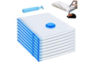 HATISAN 8 Pack Jumbo Vacuum Storage Bags, Vacuum Seal Bags for Clothing with Hand Pump, 80% Space Saver Bags for Clothes, Pillows, Comforters and Blankets, Home Travel Essentials