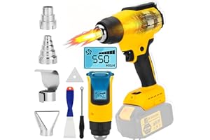 JEXUGK Cordless Heat Gun Suitable for DeWALT 20V Battery, LCD Digital Display, 86℉-1022℉ Fast Heating, 6 Accessories, Lithium Hot Air Gun for Shrink Tubing, PVC Wrap(Tool Only, No Battery)