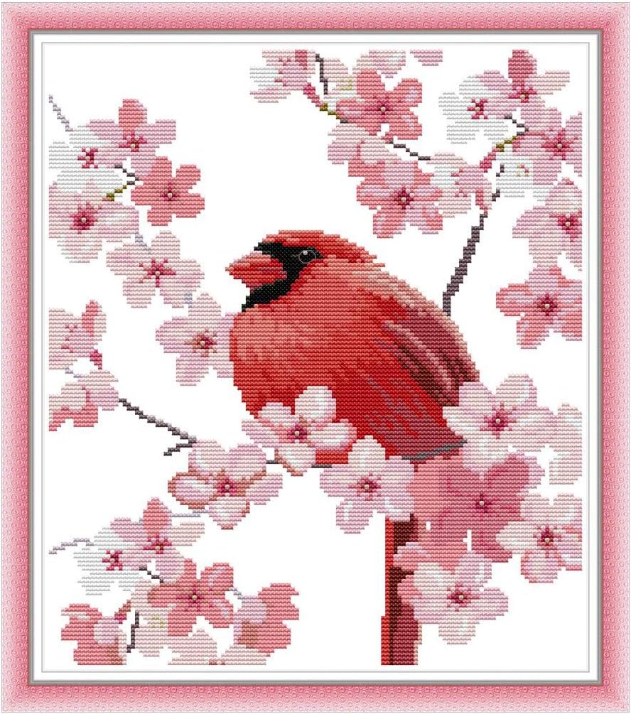 FURU Canevas Point De Croix Kits,Oiseau Fleurs Bricolage Aiguille Fait Main Compté 14CT Imprimé