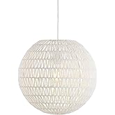 JONATHAN Y 15.7" White Modern Bohemian Woven LED Pendant Light, Adjustable Hanging Ceiling Lamp for Kitchen Island Dining Roo