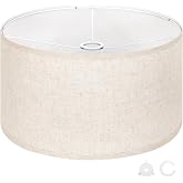 OUTON Beige Large Drum Lamp Shades for Floor Lamps, 17.5" Top x 17.5" Bottom x 10" High, Easy to Assemble, Replacement Linen Lampshades for Table Lamps &amp; Bedside Lamps (1.65" Spider)
