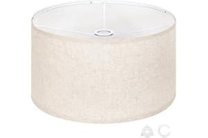 OUTON Beige Large Drum Lamp Shades for Floor Lamps, 17.5" Top x 17.5" Bottom x 9" High, Easy to Assemble, Replacement Linen Lampshades for Table Lamps & Bedside Lamps (1.65" Spider)