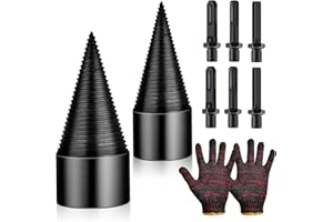 Aemygo 9 Pcs Firewood Splitter Drill Bit Set, 42mm/32mm Firewood Log Splitter with 6 Handles, Detachable Cones Kindling Wood Log Splitter Heavy Duty Drill Bit