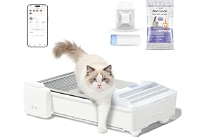 Robotail Open-Top Self Cleaning Litter Box, 2025 Upgraded Extra Large Automatic Cat Litter Box for Multiple Cats, Safety Sensors/App Control/Odor Control/Easy Clean - Includes 5 lbs Premium Cat Litter