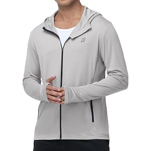 Roadbox Men’s UPF 50+ Sun Hoodie, Full Zip Long Sleeve Lightweight Jacket, UV Protection Shirt for Outdoor Fishing Hiking