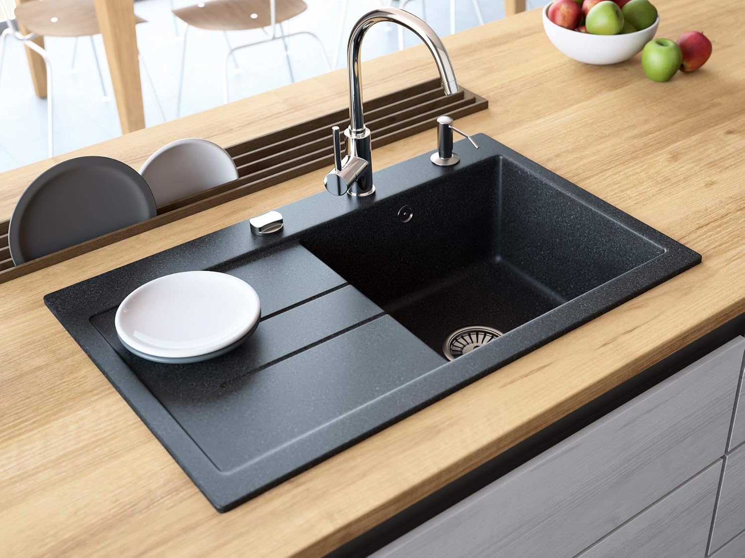 Black Kitchen Sink Lavello Luxor 100lt 31 Granite Sink Composite Single Bowl Big Range Of Kitchen Sinks Drop In Drainboard Postion Left Amazon In Home Improvement