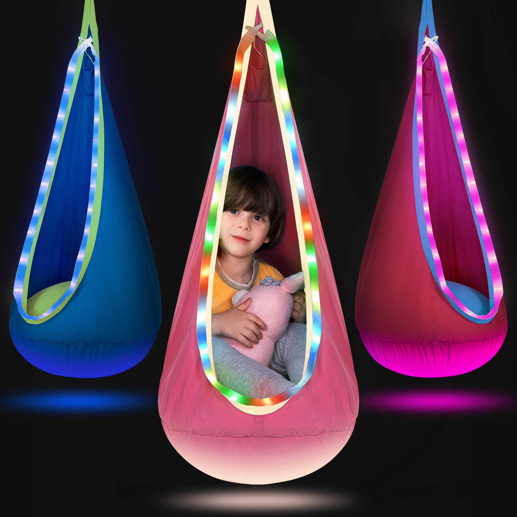 Photo 1 of Pod Swing for Kids Offers Adjustable Effects, Sensory Swing Ideal for Indoor and Outdoor Use. Kids Hammock Easy to Install.(Pink)