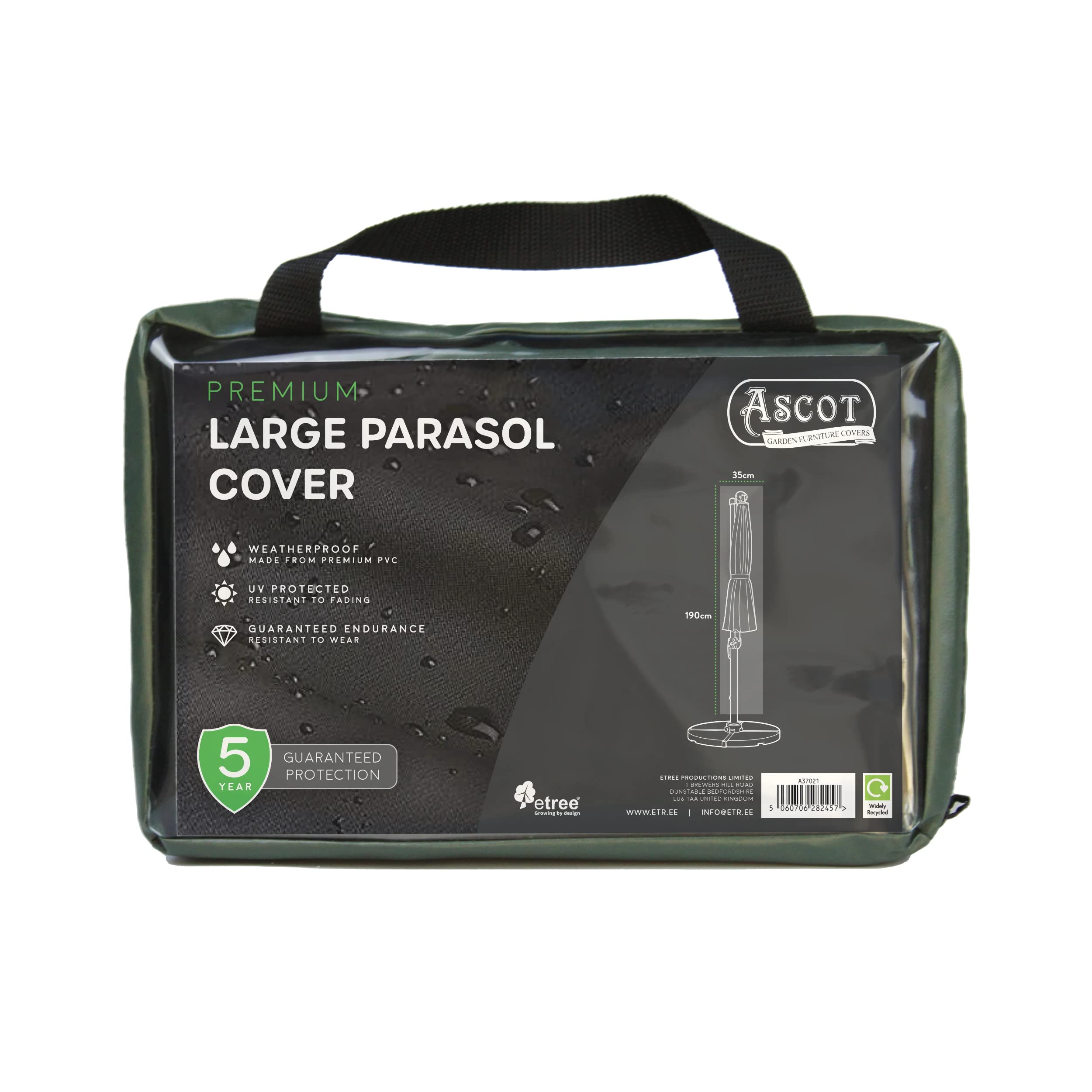 Ascot Premium Giant Parasol Cover - 35 (W) X 190 (H) cm Garden Green