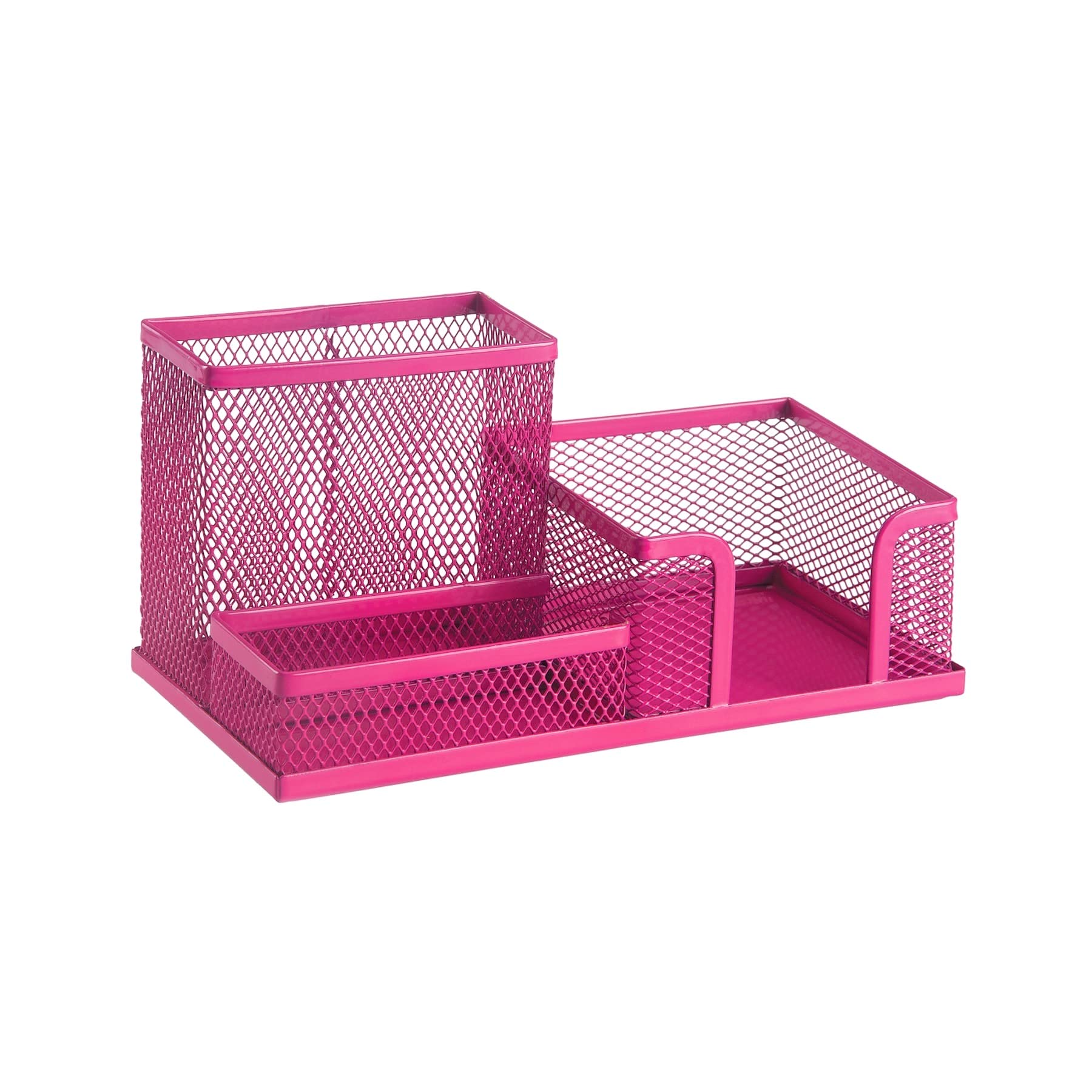 Leviatan Metal Desk Organizer - Office Pen Holder with Mesh Note Holder 205 x 103 x 98 mm, Pink