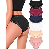 ALL OF SHE Womens Cotton Underwear Cheeky Bikini Panties for Women Sexy Lace Briefs Soft Stretch Underwear Pack 6