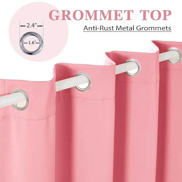 LCOOMZEN PINK GROMMET BLACKOUT CURTAINS FOR BEDROOM AND LIVING ROOM 2 PANELS SET THERMAL INSULATED ROOM DARKENING CURTAINS (W52 X L90 INCH, PINK)