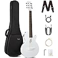 Enya NOVA Go SP1 Carbon Fiber Acoustic Electric Guitar with Smart AcousticPlus 35 Inch Travel Acustica Guitarra Starter Bundle Kit of Gig Bag, Strap, Strings, Charging Cable, Instrument Cable(White)