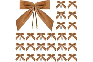 Utehilly 24 Pcs Camel Small Velvet Christmas Bows for Christmas Tree, Wreath, Gift Wrapping, Crafts, Wedding, Party, Twist Tie Bows for Treat Bag Bakery Candy Bags, Home Decor 1" W,3.5 x 3.5 inch
