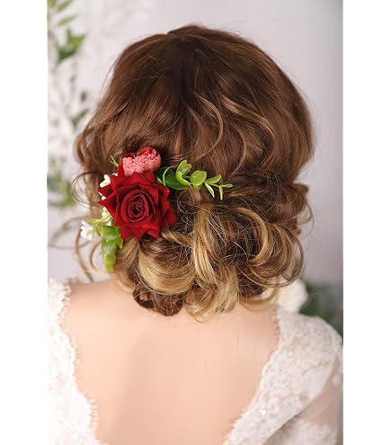 Handmade Boho Hair Comb for Brides Floral Red Flower Hair Accessories Woodland Amazon.com : Kercisbeauty Handmade Boho Hair Comb for Brides  main image 3