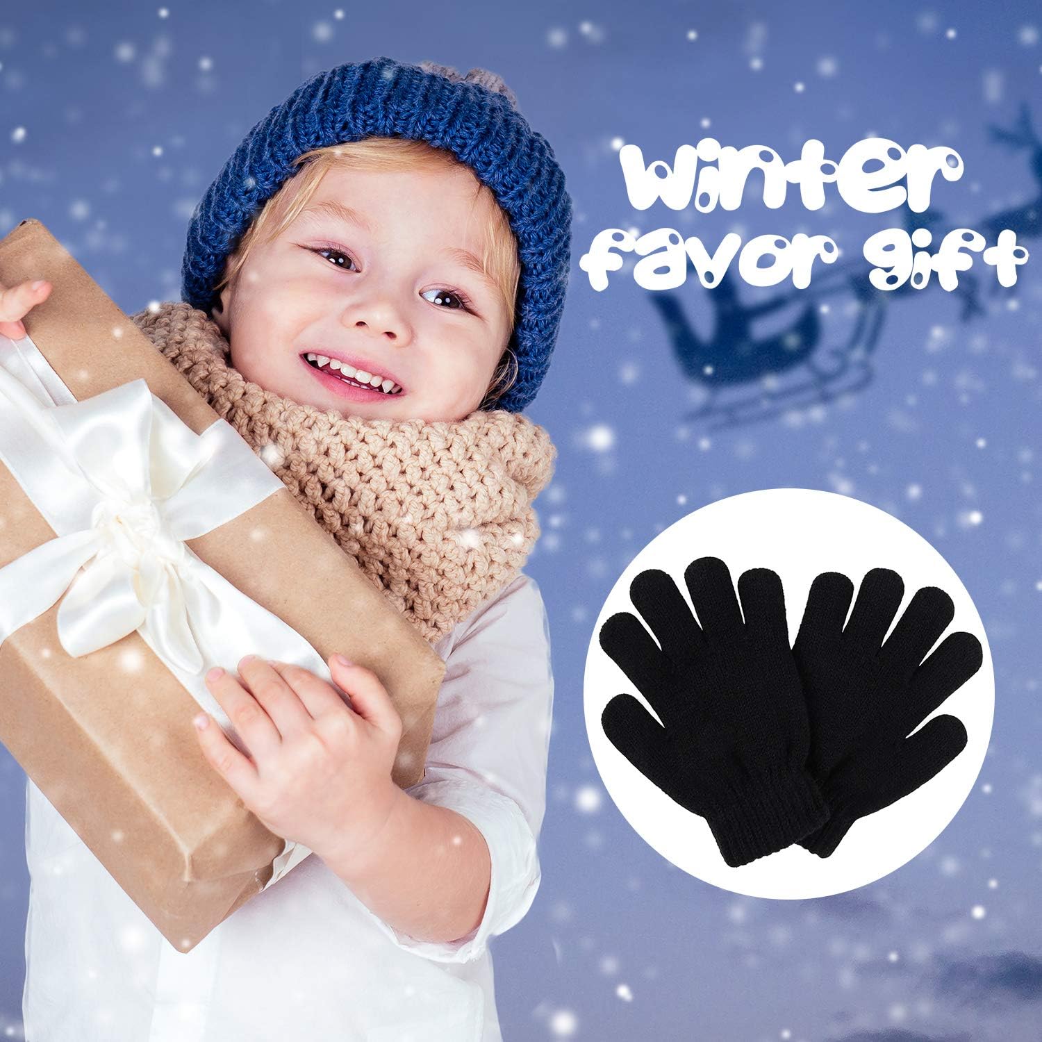Cooraby 3 Pairs Kid's Winter Gloves Thick Cashmere Warm Knitted Gloves Children Cold Weather Gloves: Clothing