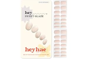 Heyhae Semi Cured Gel Nail Strips | No LED Lamp Needed | Summer, Solid, Yellow | Easy Apply & Remove, Salon Quality | Includes 28 Strips, 1 Prep Pads, Nail File & Wooden stick - Hey, Sweet Glaze