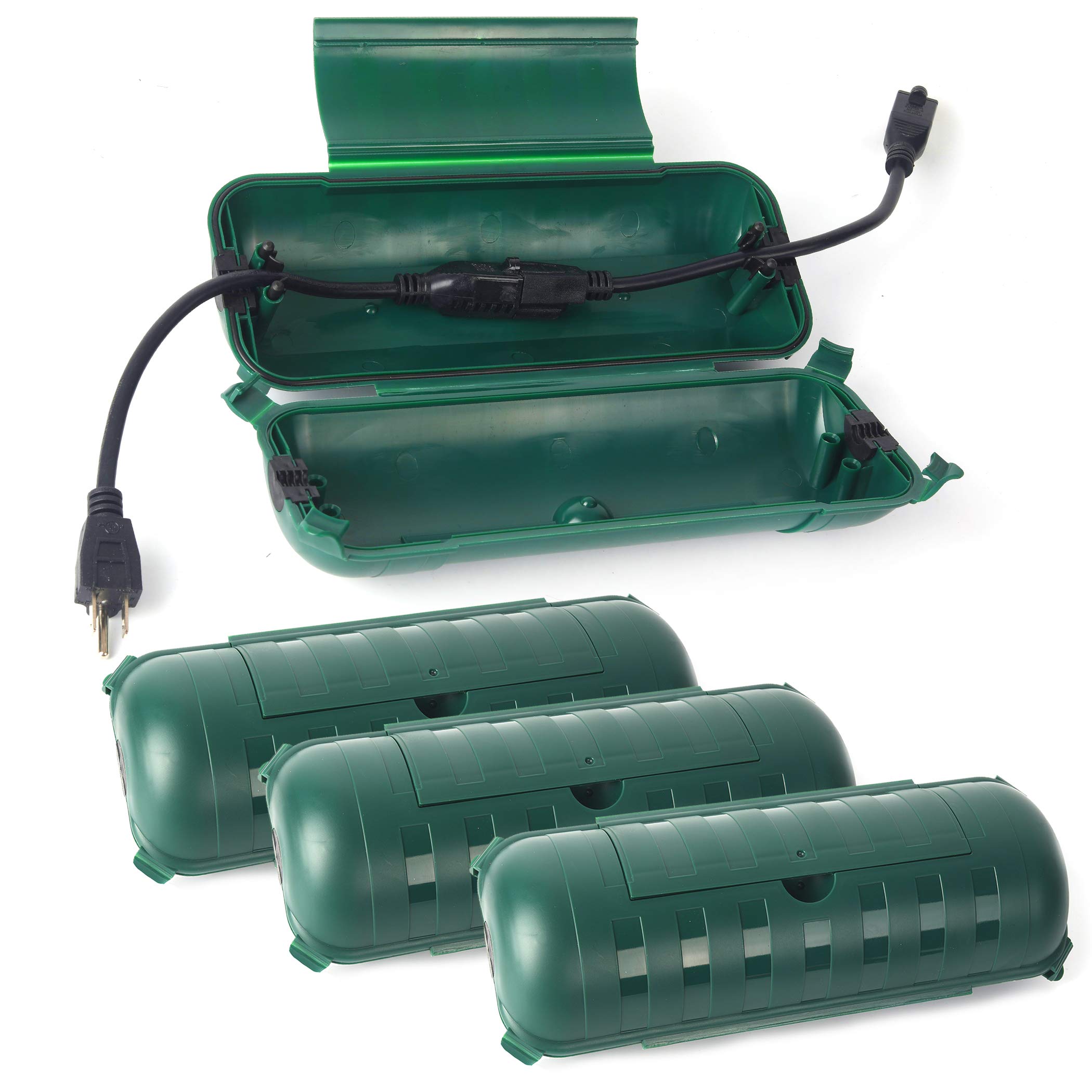 Photo 1 of (4-Pack) X-Large Green Outdoor Extension Cord Plug Protector | Water-Resistant Holder for Holiday String Lights and Wires | Capsule Shaped Protector with Large Compartment