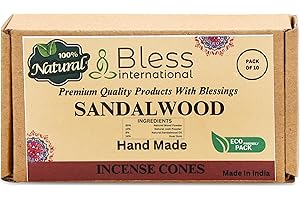 Bless International Sandalwood 100%-Natural-Incense-Cones Handmade-Hand-Dipped Organic-Chemicals-Free for-Purification-Relaxa