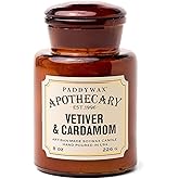 Paddywax Artisan Apothecary Scented Candle with Lid in Reusable Glass Jar, Clean-Burn Soy Candle with Approx. 54 Hour Burn Time, Vetiver & Cardamom, 8 oz.