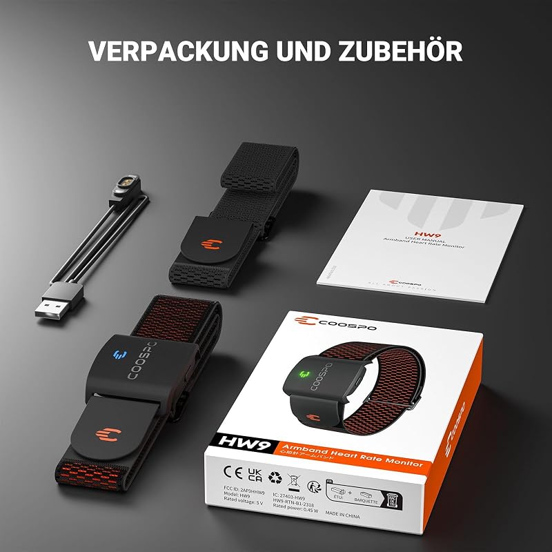 HW9 Herzfrequenzmesser, Bluetooth ANT+ & Sensor LED & Smart HRM pulsuhren IP67 wasserdichte, pulsmesser Armband Kompatibel mit Polar Wahoo Garmin Zwift Elite HRV