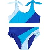 ADXSUN Toddler Girls Swimsuit Color Block Swimwear Kids Two Piece Bathing Suits Bowknot Beach Bikini Set