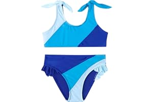ADXSUN Toddler Girls Swimsuit Color Block Swimwear Kids Two Piece Bathing Suits Bowknot Beach Bikini Set