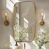 ANDY STAR Brass Bathroom Mirror, 24x32’’ Brushed Gold Metal Frame Oblong Mirror for Bathroom, Modern Gold Oval Bathroom Mirro