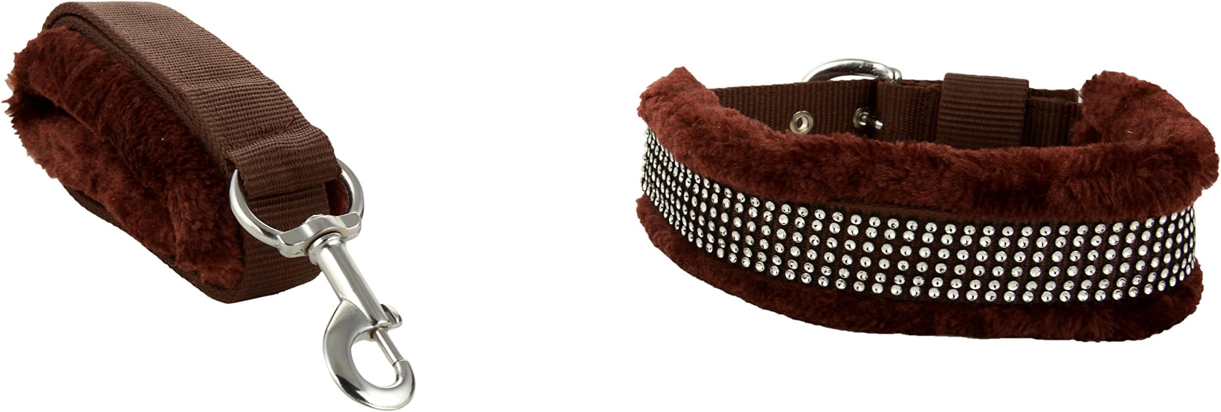 Skora Brown Fancy Dog Collar & Leash with Soft Fur - Medium 1.25 Inch Brown
