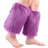HAOAN Women Faux Fur Leg Warmers Furry Boot Cuffs Covers Winter Warm Costume Props Purple