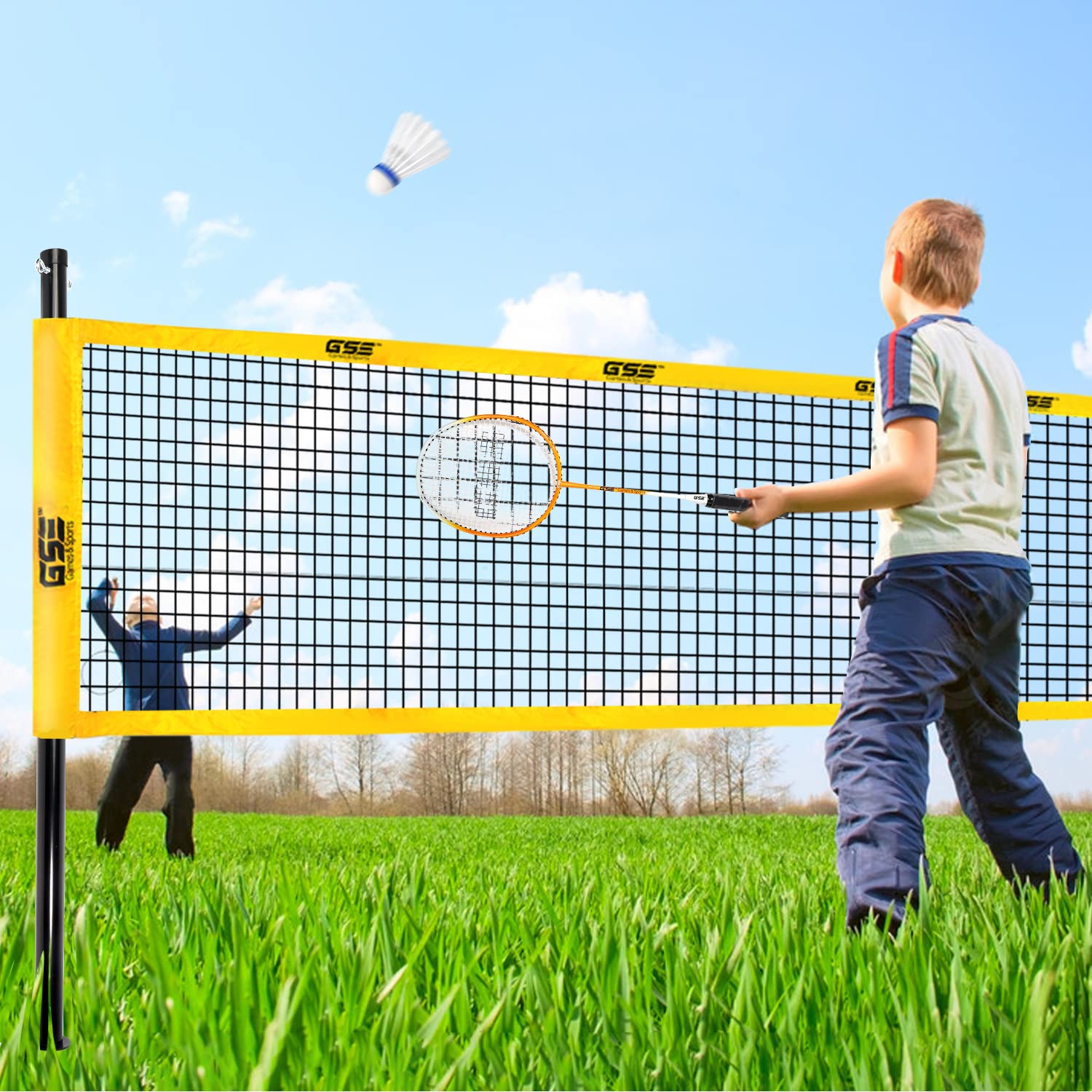 GSE Games & Sports Expert Outdoor Yard Sports Net Game Set for Backyards, Parks, Beach, Lawn. Volleyball Set, Badminton Set OR Volleyball & Badminton Combo Set Available