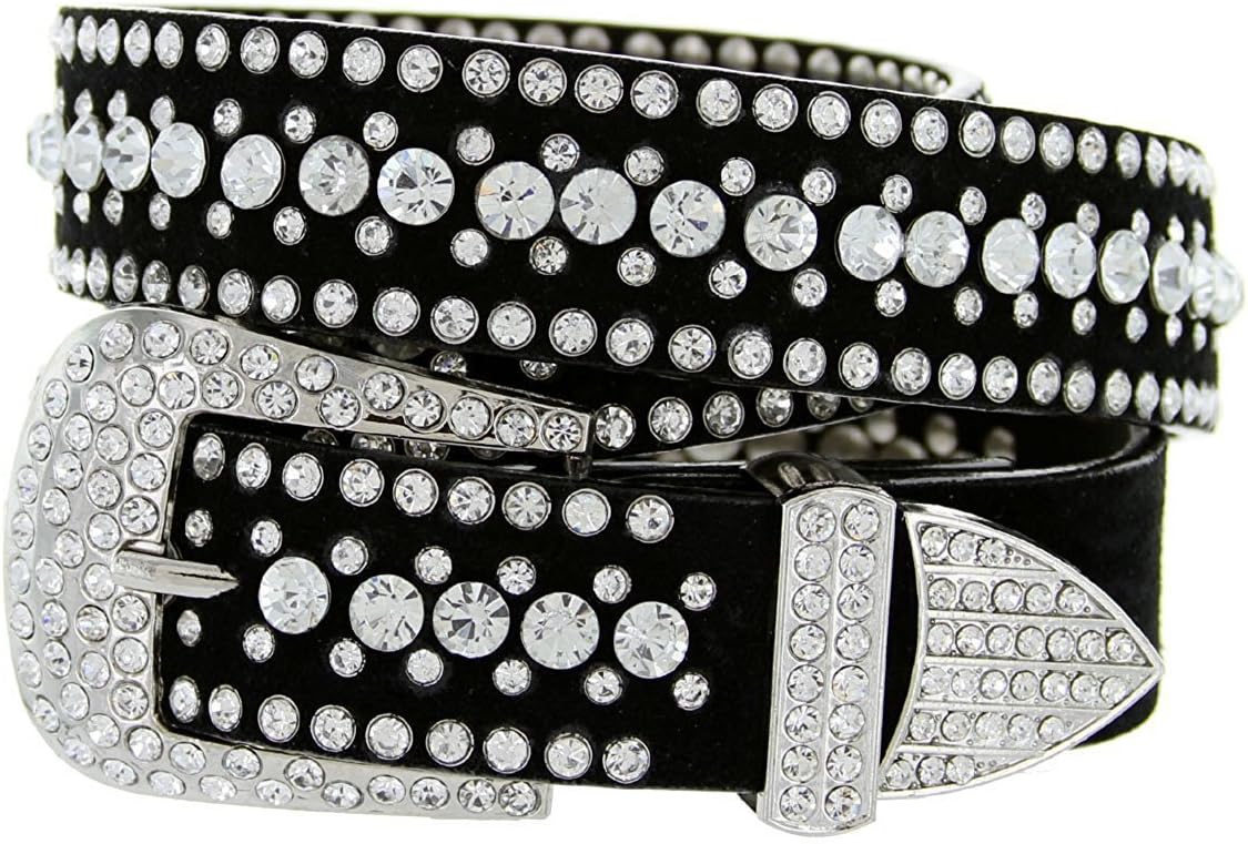 Women/Men Shiny Color Zirconia Rivets 1-1/4" Wide 3 Piece Metal Buckle Belt
