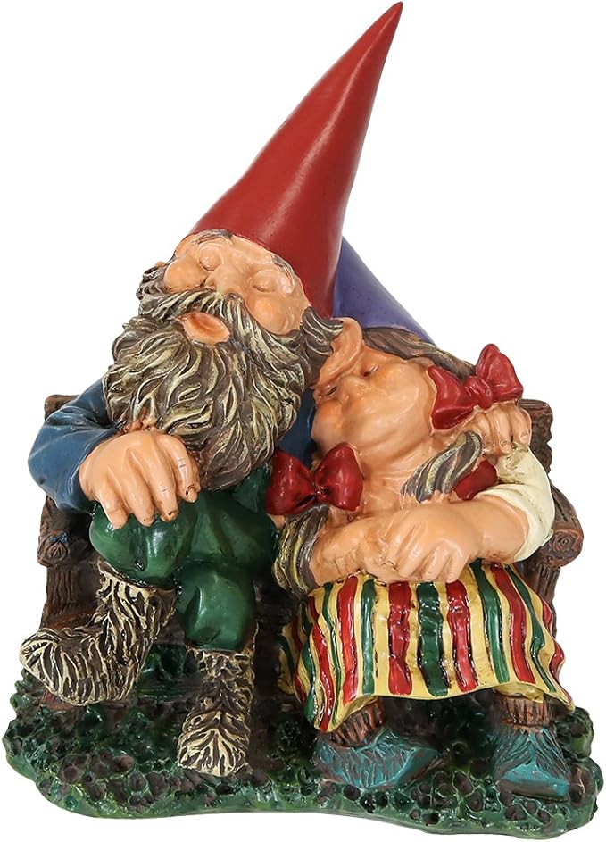 Sunnydaze Garden Gnome Couple Al and Anita on Bench, Outdoor Lawn
