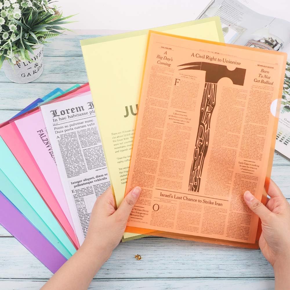 EOOUT 45pcs Plastic Clear Document Folders Project Pockets, File Folders for Letter Size and A4, 8 Assorted Colors, for School Office : Office Products