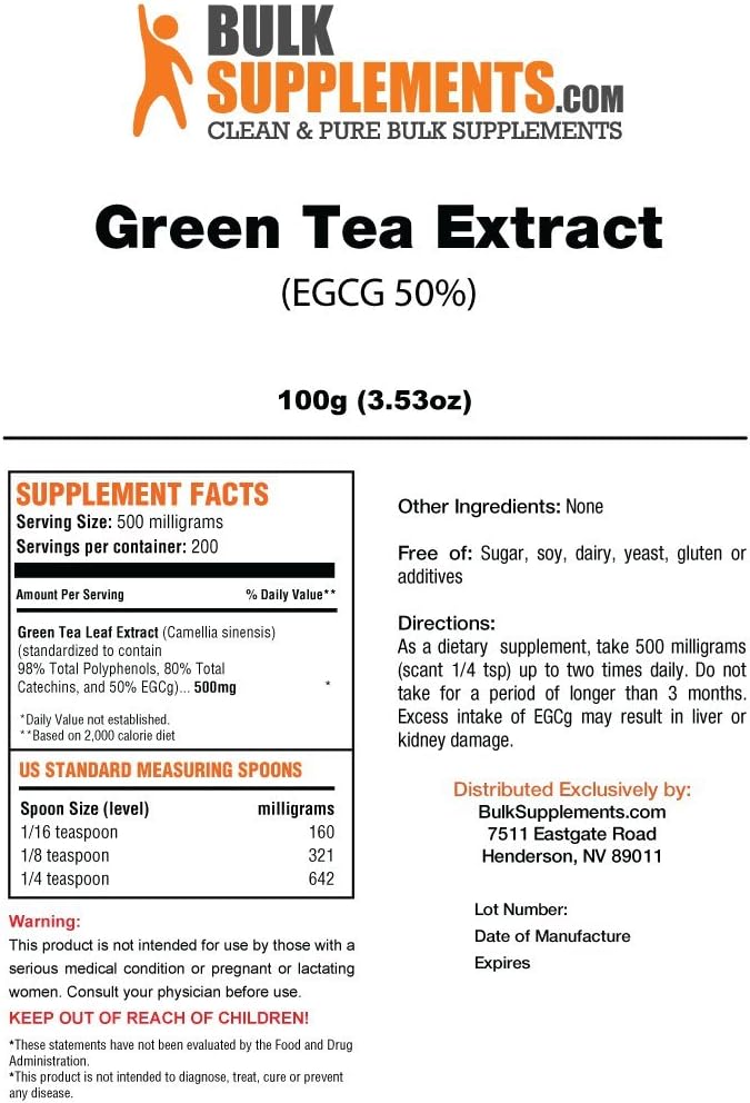 Bulksupplements Green Tea Extract 50% EGCG Powder (100 Grams): Health & Personal Care