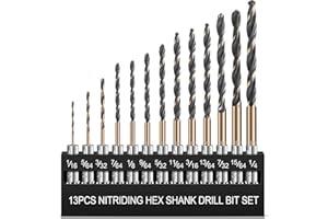 JONCHINJN 13pcs Hex Shank Drill Bit Set, Professional HSS Nitriding Twist Drill Bits, Upgrade Black and Gold Coated Drill Bit, Quick Change Design for Wood, Steel, Metal, and Plastic, 1/16IN to 1/4IN.