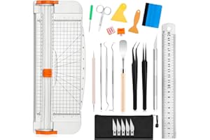 Famomatk 23PCS Weeding Tools for Vinyl, Craft Weeding Tools Set with 12Inch Paper Cutter and Trimmer for Scrapbooking,Silhouettes,Cameos,Lettering,Cutting,Craft Paper, Labels and Cardstock(White)