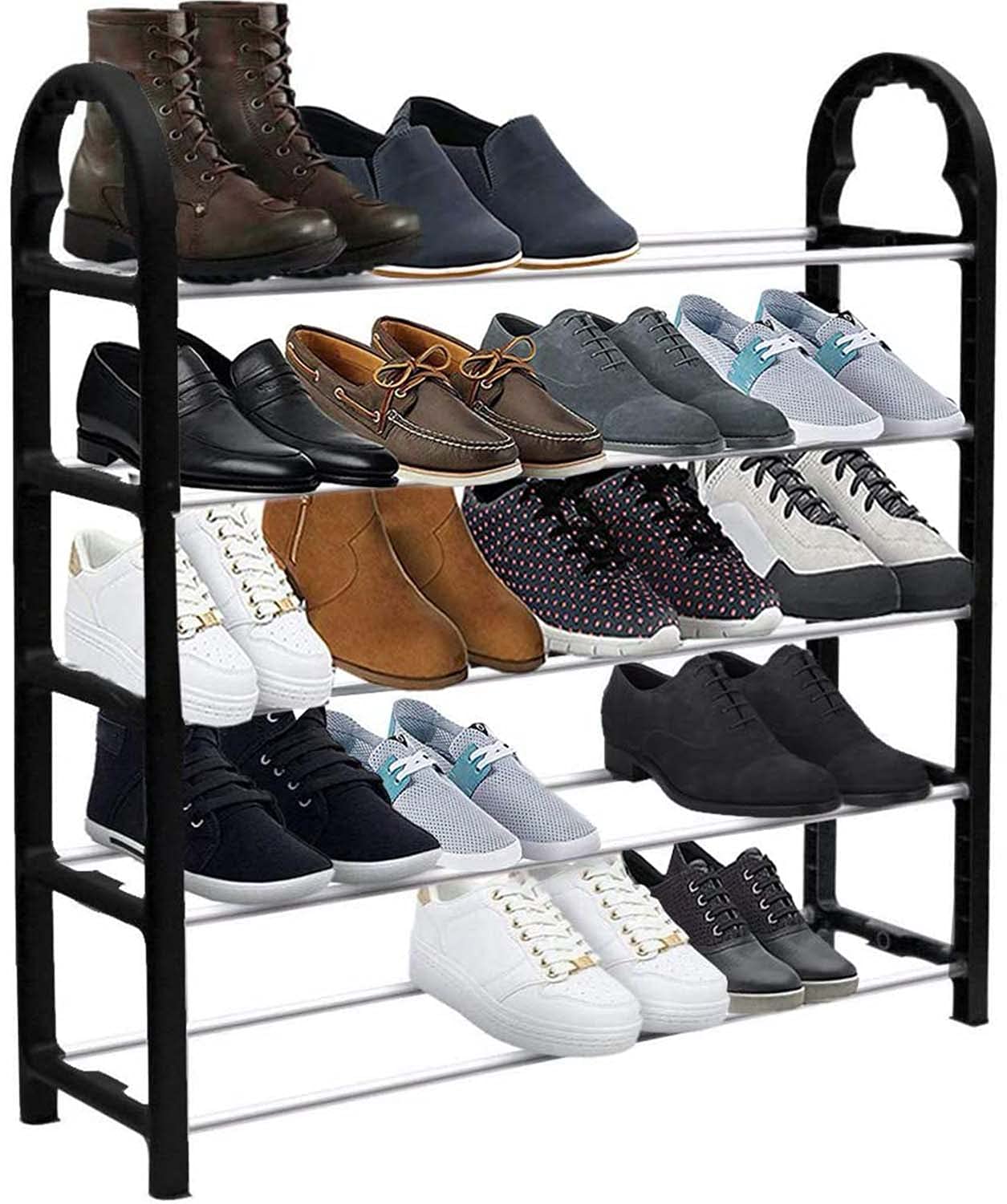 KEPLIN 5 Tier Shoe Rack Organiser - Quick Assembly No Tools Required, Holds up to 15-20 pairs, Space-Saving Racks for Shoes, (L) 71cm x (W) 18cm x (H) 76cm (Black)