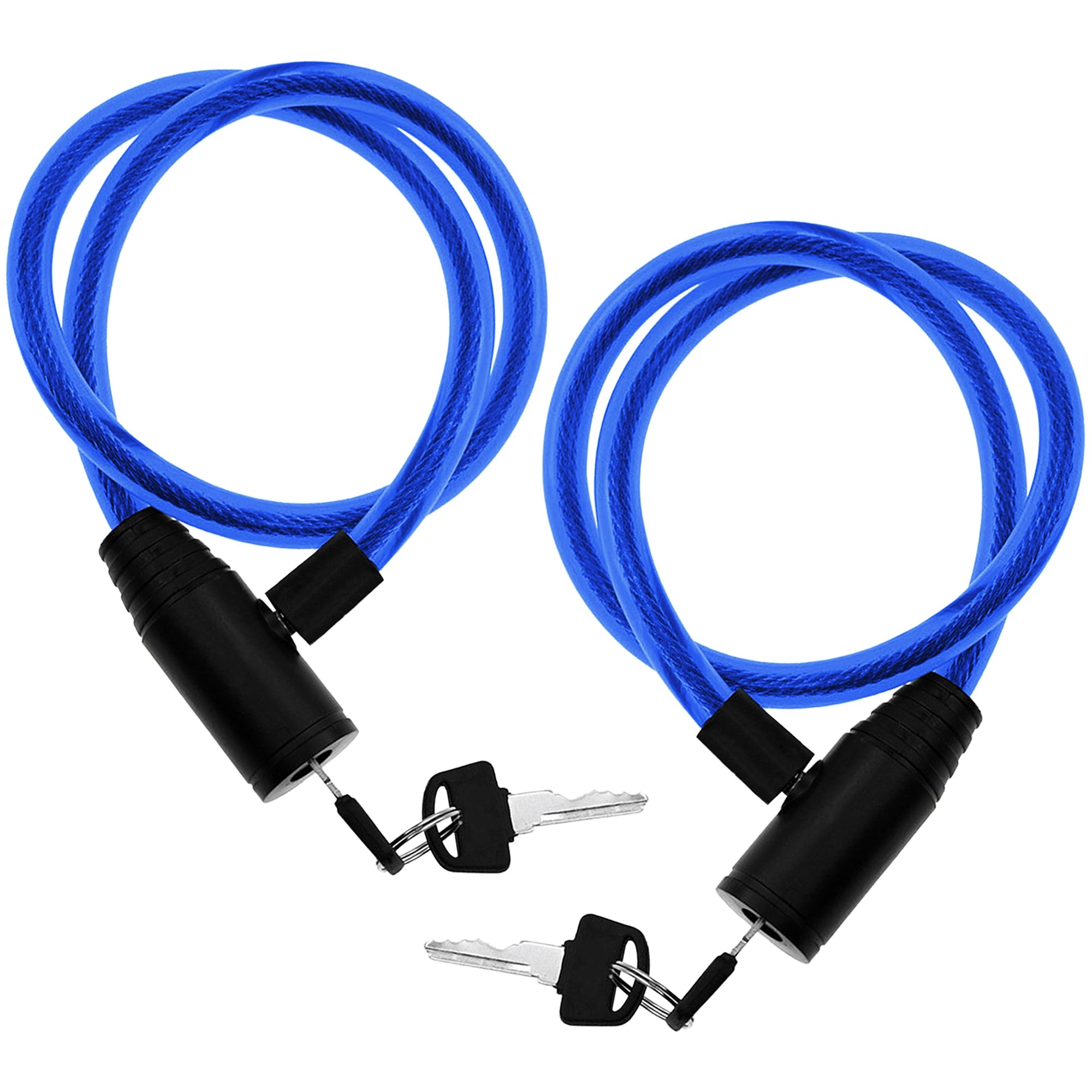 JP Sales Bicycle Lock Pack of 2 Heavy Duty Steel Cable 60 cm Extended Key Lock for Unsurpassed Security Reliable Robust Practical (Blue)