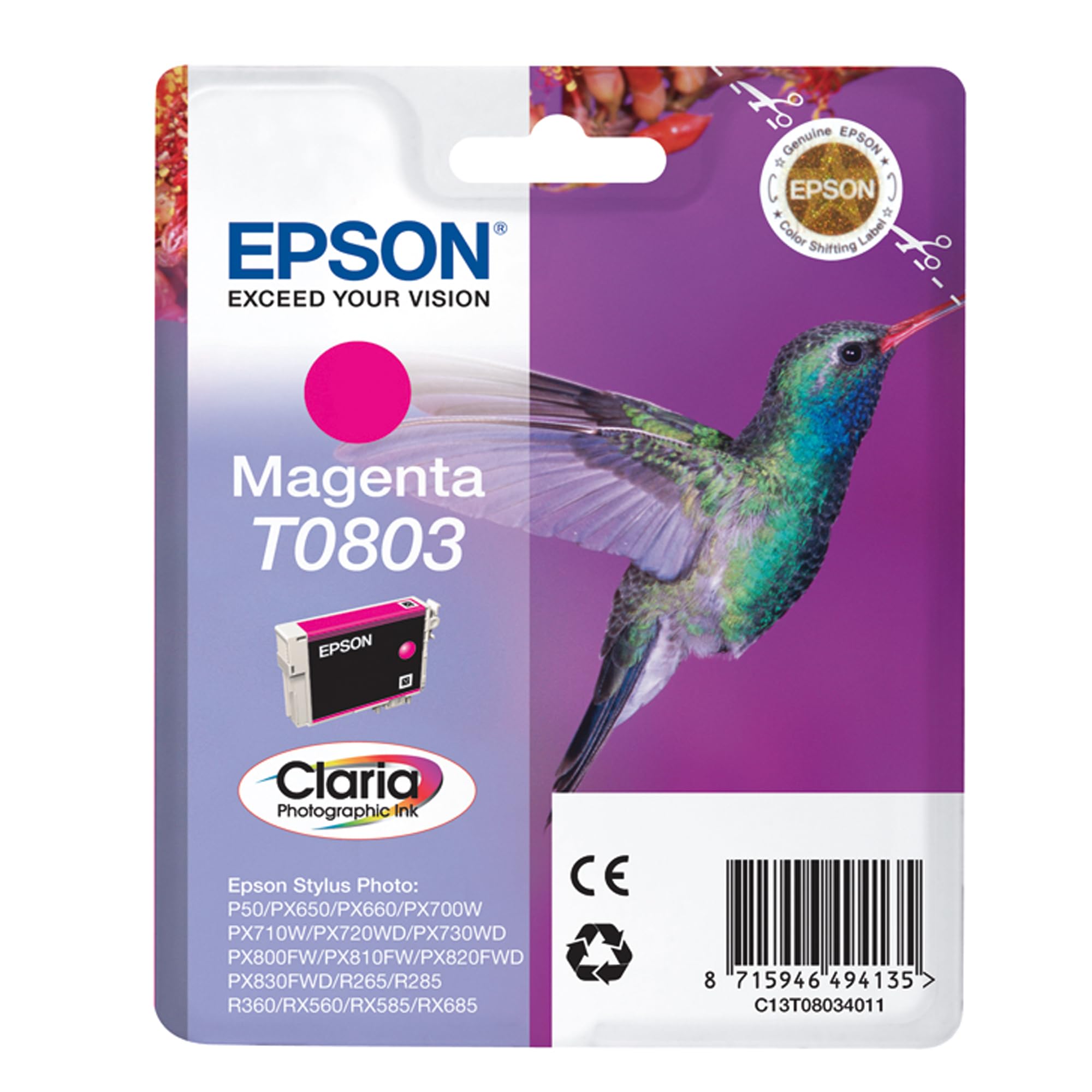 Epson T0803 Magenta Hummingbird Genuine Ink, Claria Photo HD Ink Cartridge — image 1