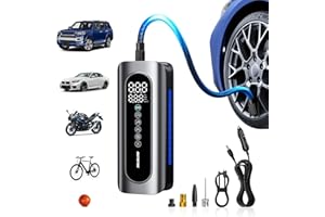 AUTOONE Tire Inflator Portable Air Compressor - 4X Faster 150PSI Cordless Air Pump with Digital Tire Pressure Gauge, 12V Car Power Adapter - for Car, Motorcycle, Bike, Ball and More