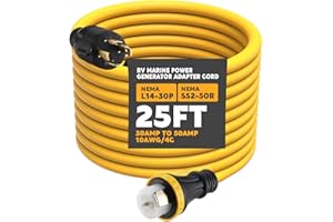 Tellegloww 25FT NEMA L14-30P to SS2-50R RV Marine Power Generator Adapter Cord, 30A 4 Prong Locking Generator L14-30P Male to 50A Marine Shore Power SS2-50R Female with Locking Ring 125V/250V