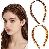 2 PCS Tortoise Shell French Headband ,Strong Hold Grip Women's Hair Band | 0.6 Inch Thin Headbands with Teeth,Light and Very Flexible, No Slip Durable Styling Girls Fashion Headbands