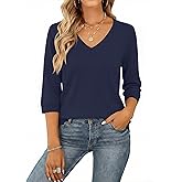 LUYAA Womens Sweaters 3/4 Sleeve Casual V Neck Spring Lightweight Knit Tops 2026 Trendy Pullovers S-XL